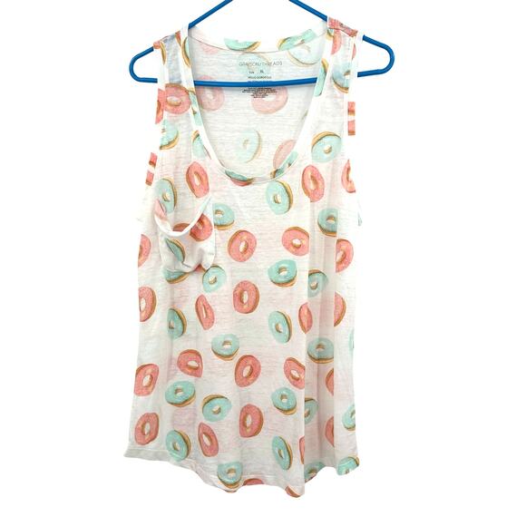 grayson threads size XL sleeveless tank‎ top donut allover print white pink blue - Picture 1 of 3